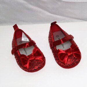Red Glitter Bow Mary Jane Baby Shoes Size 1